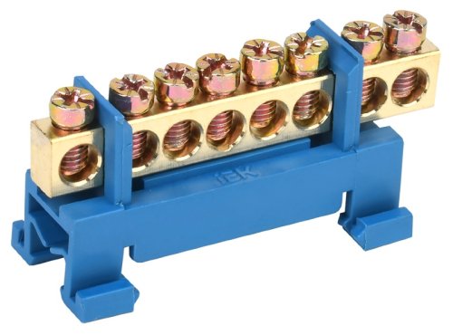 Шина неизолированная тип "Стойка" IEK N "ноль" ШНИ-6х9-8-С-С 8 групп синий картинка 